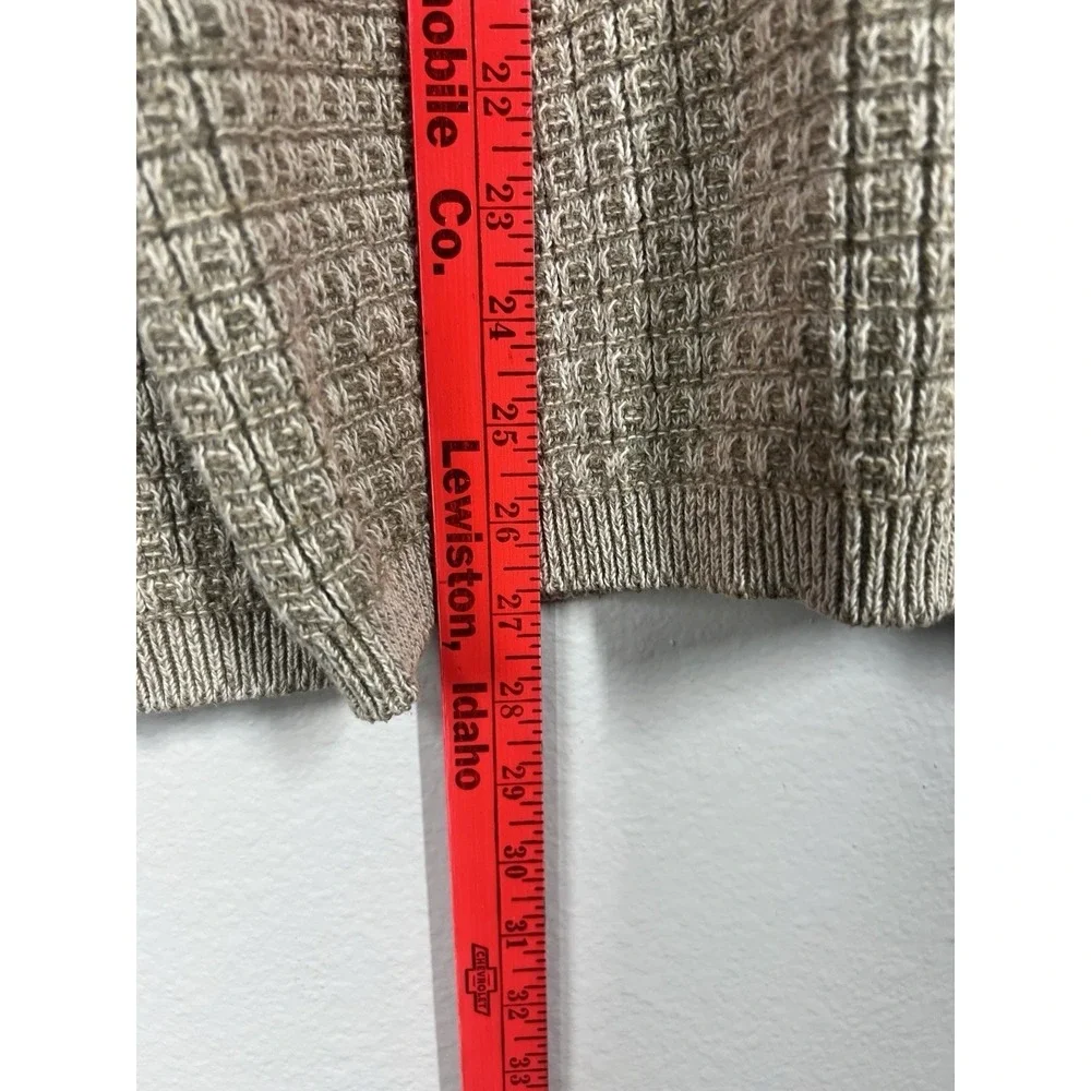 Studio Bill Blass Sweater Men's XL Tan 3D Textured Knit Crewneck‎ Button Vintage
